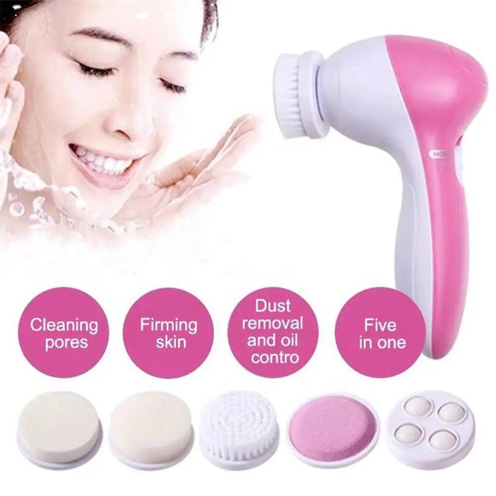 5-in-1 Electric Face Cleansing Brush Set – Complete Skincare Tool UK