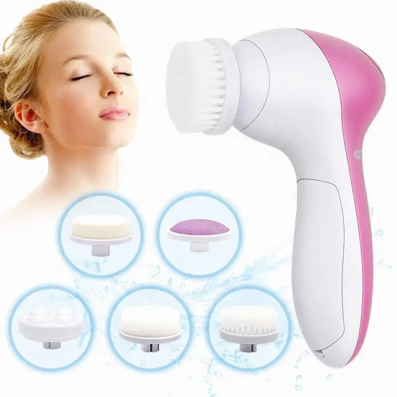 5-in-1 Electric Face Cleansing Brush Set – Complete Skincare Tool UK