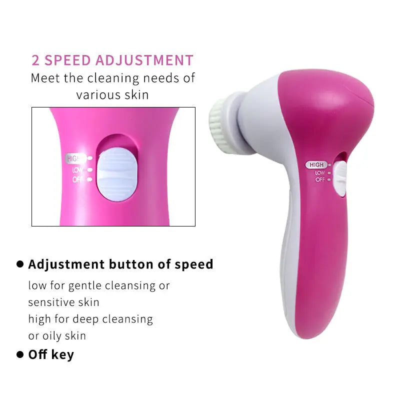 5-in-1 Electric Face Cleansing Brush Set – Complete Skincare Tool UK