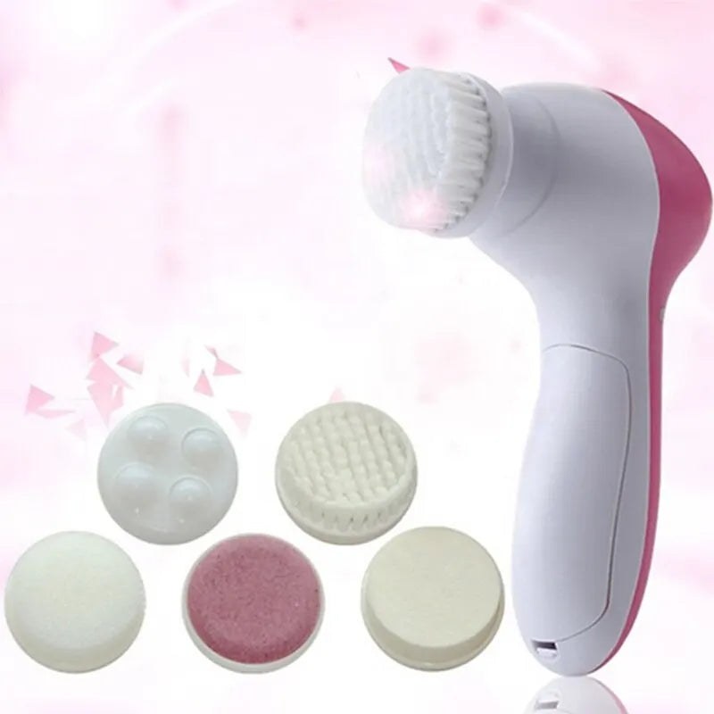 5-in-1 Electric Face Cleansing Brush Set – Complete Skincare Tool UK